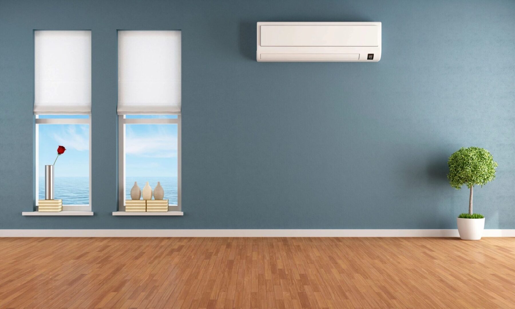 A room with an air conditioner and window